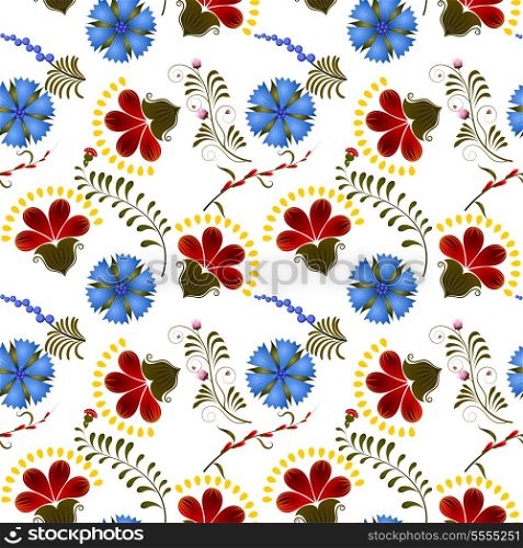 Seamless texture with red and blue flowers
