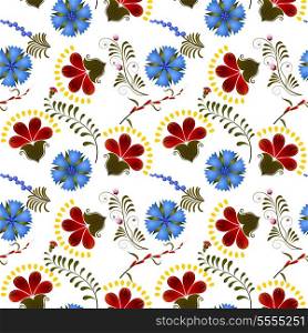 Seamless texture with red and blue flowers