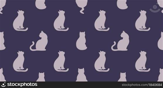 Seamless texture with silhouettes of cats on a colored background. Vector illustration of kittens. Can be used in the covers of notebooks, textiles for children, sewing children&rsquo;s school backpacks.