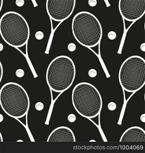 Seamless texture with silhouettes of rackets and a ball for tennis. Vector pattern for your creativity. Seamless texture with silhouettes of rackets and a ball for tennis.