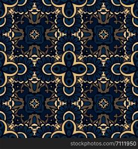 Seamless tiles pattern from blue and white oriental floral mosaic. Turkish ornament.. Abstract damask seamless ornamental pattern for fabric and tiles