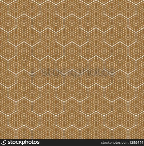 Seamless traditional geometric Japanese ornament.Golden color background and white layer lines.Average and fine lines.Two-level pattern.. Seamless traditional Japanese ornament.Golden color background.White lines.