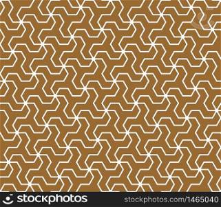 Seamless traditional geometric Japanese ornament.Golden color background and white layer lines.Average thickness lines.ROUNDED corners.. Seamless traditional Japanese ornament.Golden color background.White lines.