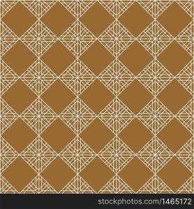 Seamless traditional geometric Japanese ornament.Golden color background and white layer lines.Average thickness lines.Square lattice.. Seamless traditional Japanese ornament.Golden color background.White lines.