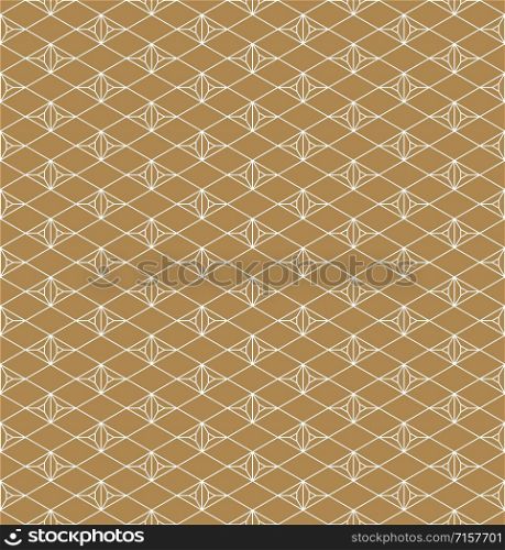 Seamless traditional geometric Japanese ornament.Golden color background and white layer lines.Average thickness lines.