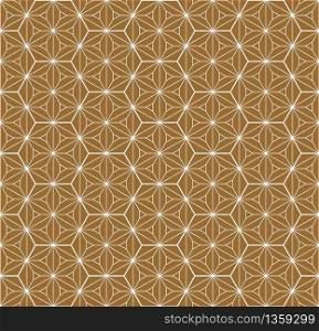 Seamless traditional geometric Japanese ornament.Golden color background and white layer lines.Hexagon grid.. Seamless traditional Japanese ornament.Golden color background.White lines.