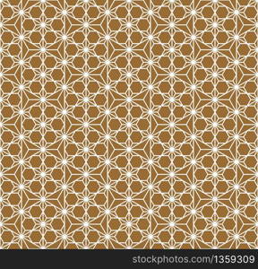 Seamless traditional geometric Japanese ornament.Golden color background and white layer lines.Hexagon grid.. Seamless traditional Japanese ornament.Golden color background.White lines.