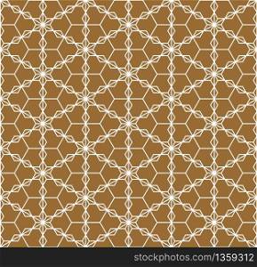 Seamless traditional geometric Japanese ornament.Golden color background and white layer lines.Hexagon grid.. Seamless traditional Japanese ornament.Golden color background.White lines.