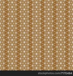 Seamless traditional geometric Japanese ornament.Golden color background and white layer lines.Hexagon grid.Medium thickness lines. Seamless traditional Japanese ornament.Golden color background.White lines.