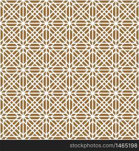 Seamless traditional geometric Japanese ornament.Golden color background and white layer lines.Thick lines.Square lattice.. Seamless traditional Japanese ornament.Golden color background.White lines.