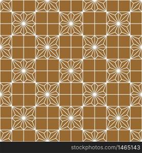 Seamless traditional geometric Japanese woodwork ornament.Golden color background and white layer lines.Average thickness.For wrapping,fabric,textile,disign template,laser cutting.Square grid.. Seamless traditional Japanese ornament.Golden color background.White lines.