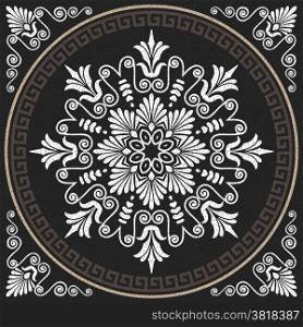 Seamless Traditional vintage white Greek ornament (Meander) and wave pattern on a black background