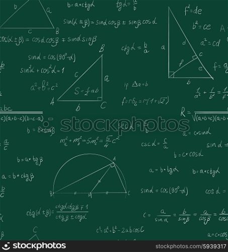 Seamless trigonometry pattern on green. Seamless trigonometry pattern handwriting on green school board - vector