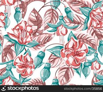 Seamless tropical flower decorative background vector pattern. Tropical Floral Pattern
