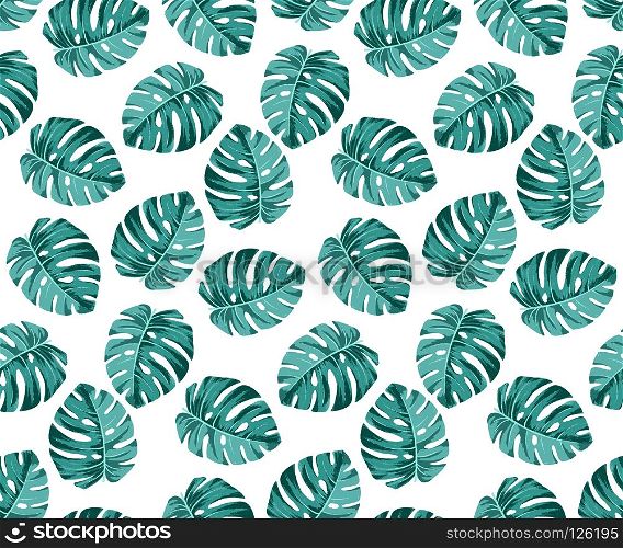 Seamless tropical monstaera tropical summer palm pattern. Monstera blue Pattern