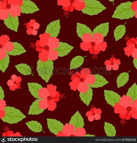 Seamless tropical pattern with stylized hibiscus flowers.