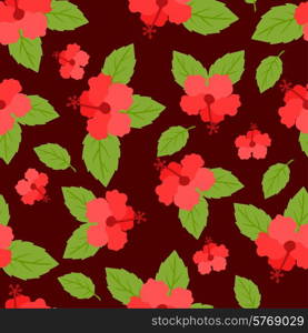 Seamless tropical pattern with stylized hibiscus flowers.