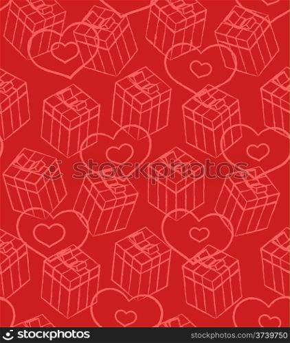 Seamless Valentine pattern with gift boxes and hearts