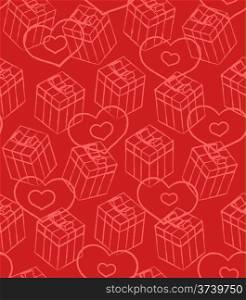 Seamless Valentine pattern with gift boxes and hearts