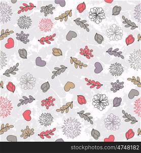 Seamless Valentine's Pattern With Hearts And Leaves