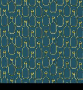 Seamless vector alcohol bottles pattern on blue
