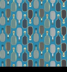 Seamless vector alcohol bottles pattern on blue