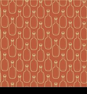 Seamless vector alcohol bottles pattern on brown