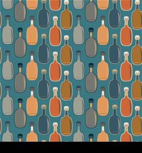Seamless vector alcohol bottles pattern on turquoise