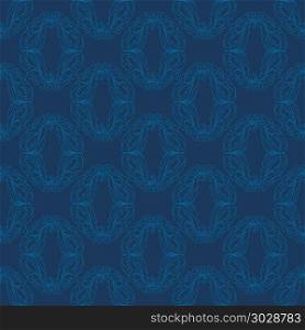 Seamless vector antique ornamental with blue plants on the dark background as a fabric texture. Seamless antique ornament