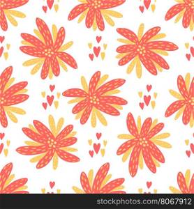 Seamless vector background. Beautiful abstract flowers in pink, yellow and white colors.