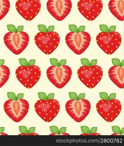Seamless vector background with an appetizing strawberry on a yellow background