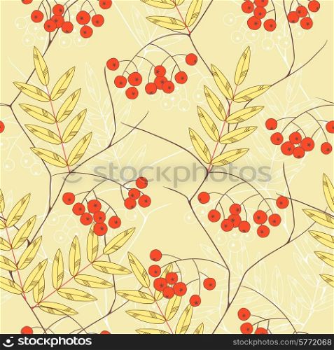 Seamless vector background with rowanberry and leaves.. Seamless vector background with rowanberry and leaves