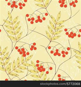 Seamless vector background with rowanberry and leaves.. Seamless vector background with rowanberry and leaves