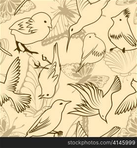 Seamless vector bird and butterfly pattern. For easy making seamless pattern just drag all group into swatches bar, and use it for filling any contours.
