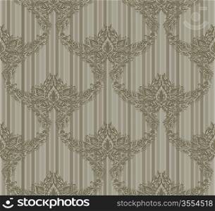 Seamless vector floral ornament on a striped background