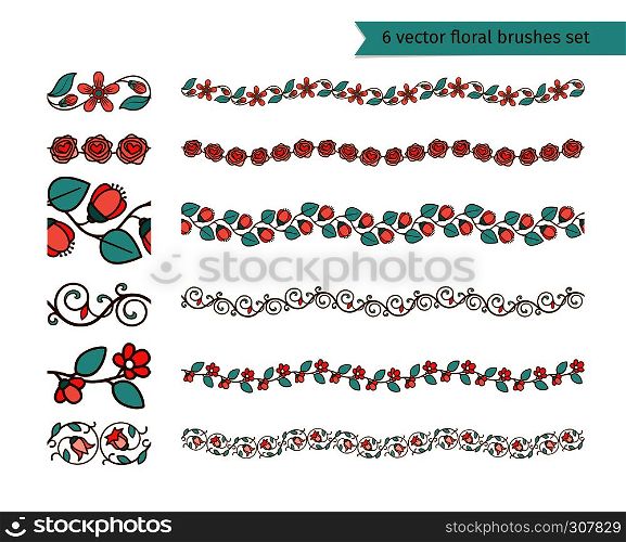Seamless vector floral pattern brushes for frames and borders. Vector floral pattern brushes