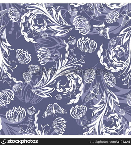 Seamless vector floral pattern. For easy making seamless pattern just drag all group into swatches bar, and use it for filling any contours.