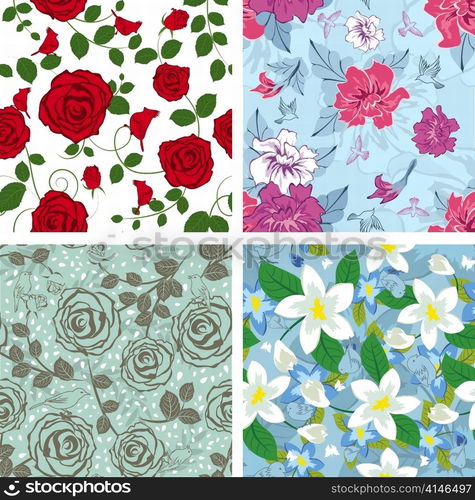 Seamless vector floral pattern. For easy making seamless pattern just drag all group into swatches bar, and use it for filling any contours.