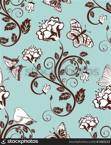 Seamless vector floral pattern. For easy making seamless pattern just drag all group into swatches bar, and use it for filling any contours.