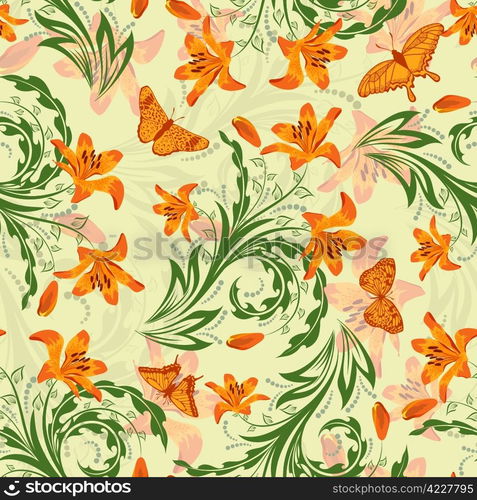 Seamless vector floral pattern. For easy making seamless pattern just drag all group into swatches bar, and use it for filling any contours.