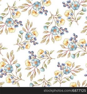 Seamless vector floral pattern, shabby chic background in pastel colors. Decorative backdrop for fabric, textile, wrapping paper, card, invitation, wallpaper, blog and web design