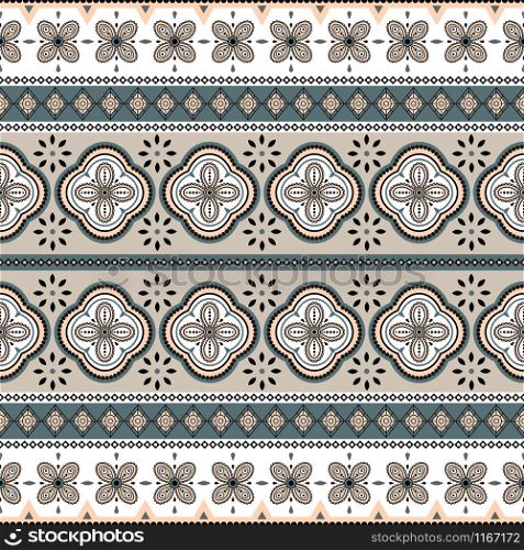 Seamless vector geometric rosette pattern background. Different geometric shapes print texture for fabric.. Seamless vector geometric rosette pattern background.
