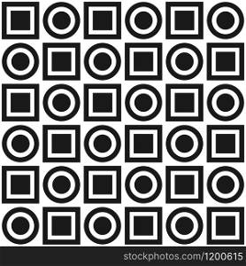 Seamless vector geometric stock pattern of circles and squares of different sizes for textiles, packaging, paper printing, simple backgrounds and textures.