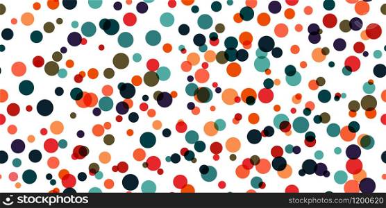 Seamless vector geometric stock pattern of colored circles of different sizes for textiles, packaging, paper printing, simple backgrounds and textures.