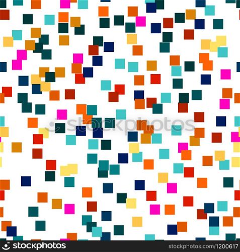 Seamless vector geometric stock pattern of colored squares for textiles, packaging, paper printing, simple backgrounds and textures.