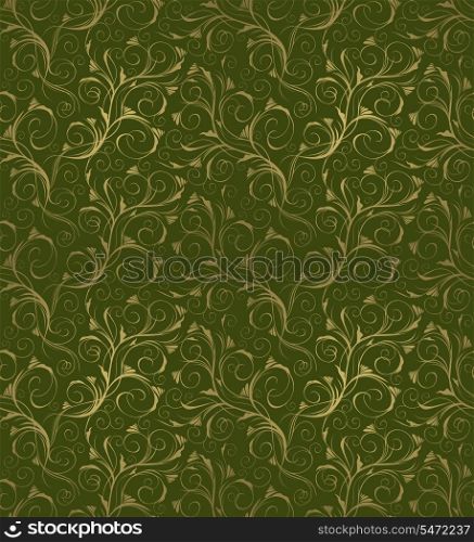 Seamless vector green and gold beauty decorative floral ornament