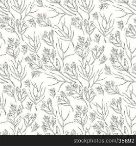 Seamless vector hand drawn floral pattern. Graphic flowers on white background. Decorative backdrop for fabric, textile, wrapping paper, card, invitation, wallpaper, web design.