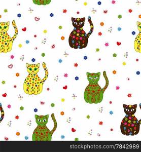 Seamless vector illustration with different multicolor stylized cats. Seamless vector illustration with different stylized cats