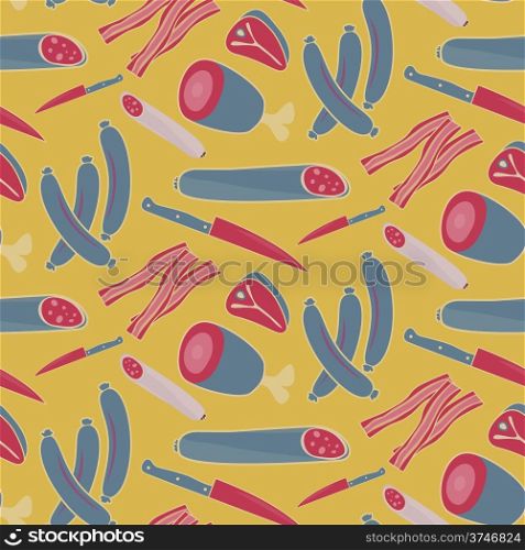 Seamless vector meat pattern on yellow