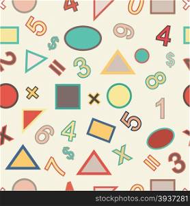 Seamless vector of numbers and geometric shapes in vintage style.